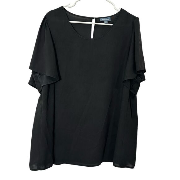 ModCloth Black Scoop Neck Flutter Sleeve Sheer‎ Flowy Blouse size 2X - Picture 1 of 5